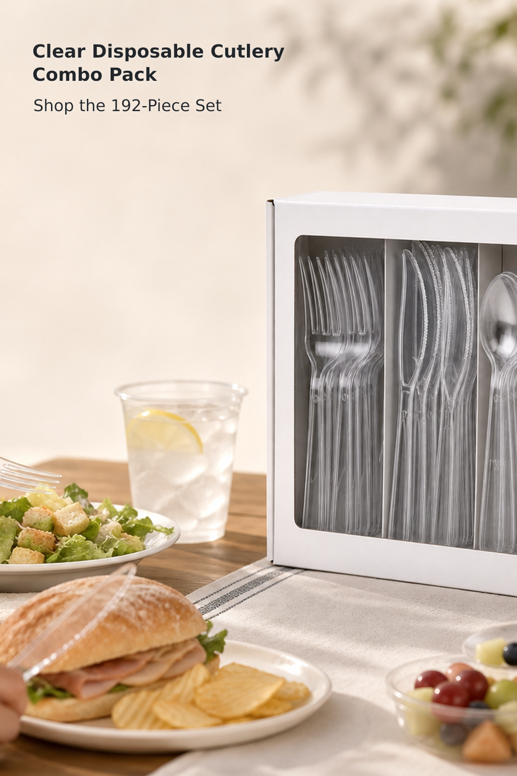 192-Piece Premium Clear Disposable Cutlery Set